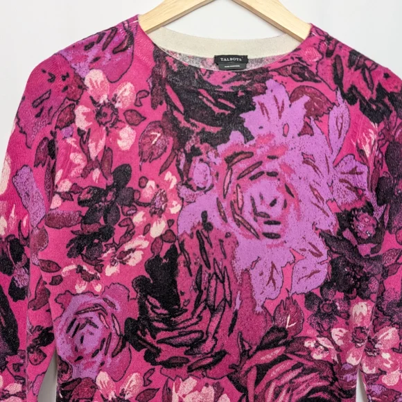 Talbots Pink Floral Cashmere Sweater - Picture 3 of 11